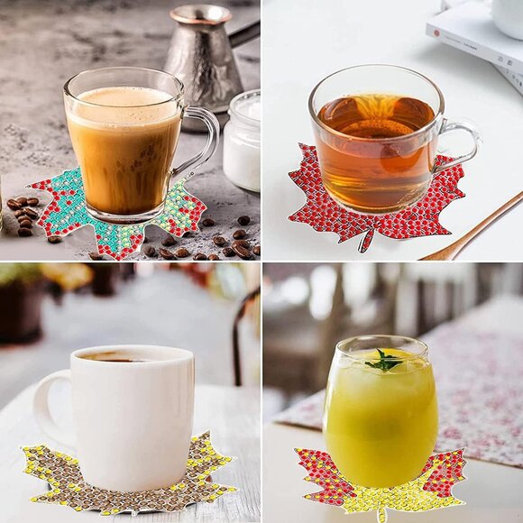 10 Pcs Diamond Art Coasters with Holder, DIY Maple Leaf Diamond Painting Coaster - Picture 4 of 7